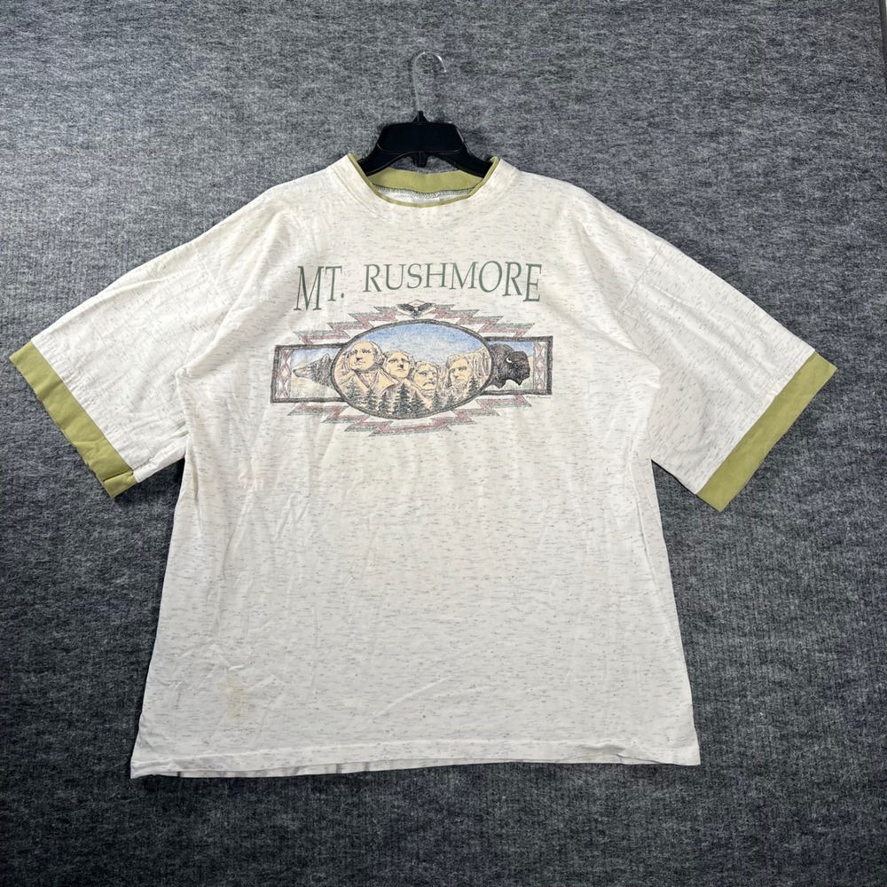 Vintage Prairie Mountain Mt Rushmore T Shirt XL Oatmeal Olive Green Souvenir Tee